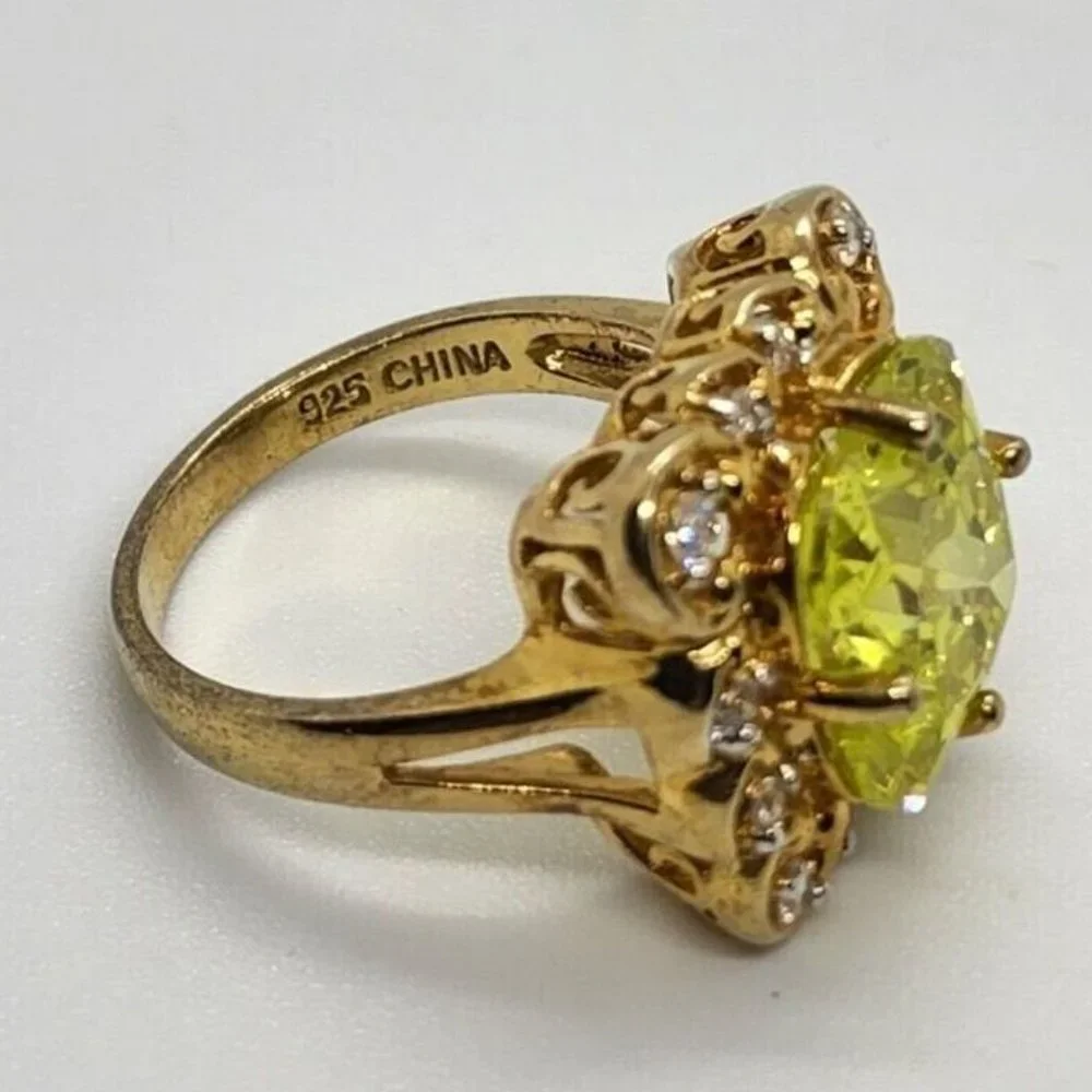 925 STERLING SILVER AQUAMARINE & CZ RING  SIZE 8